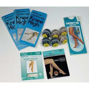VTG Lot 12 Queen Size KNEE-HIGHS Hosiery Pantyhose Various Colors Brands NIP NEW